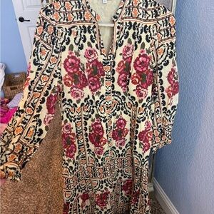 Cream Maxi Dress with Magenta Floral Print